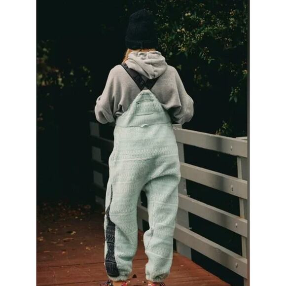 Free People Movement Hit The Slopes Salopette Fleece Overalls Mint Large - Picture 2 of 6